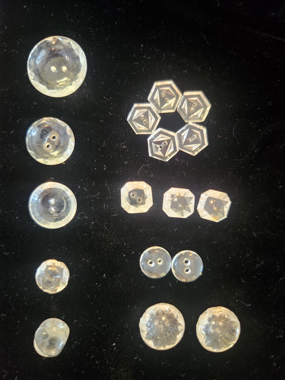 17 Vintage Clear Glass Buttons Art Deco Faceted Geometric Sewing Lot